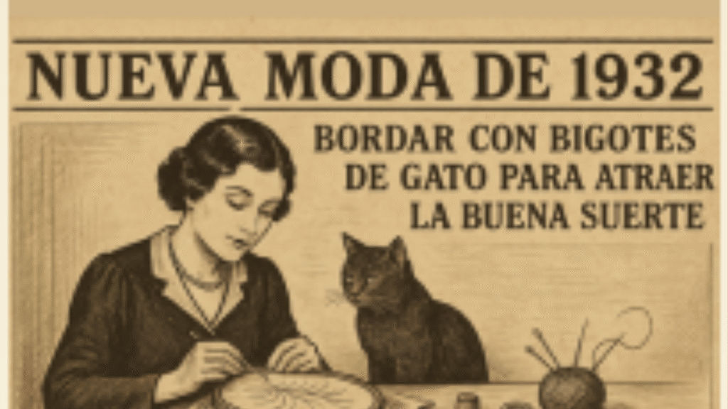 cartel vintage nueva moda bordar con bigotes de gato