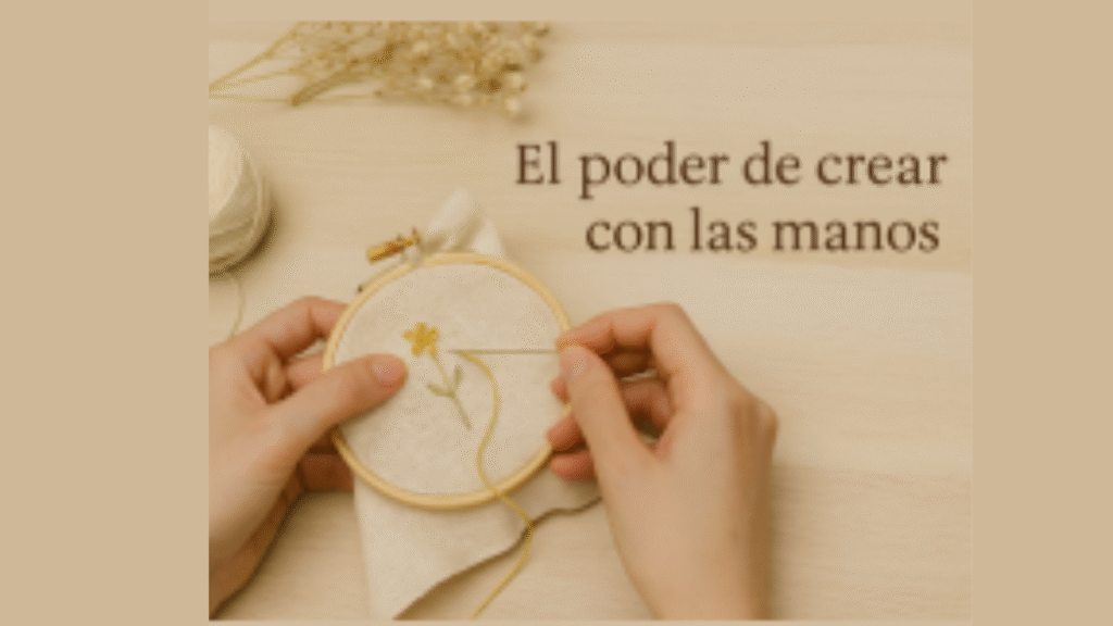 dibujo sobre el poder de crear algo con tus manos, con manos bordando una flor
