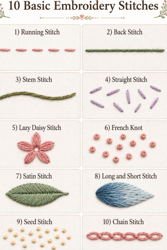 stitches to start hand embroidery