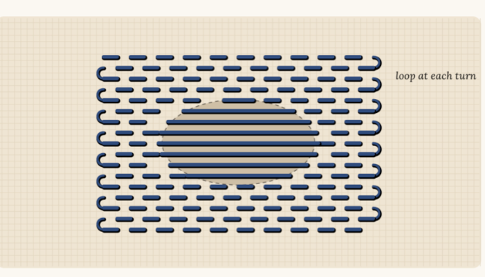 Darning stitch diagram for mending a hole in woven fabric
