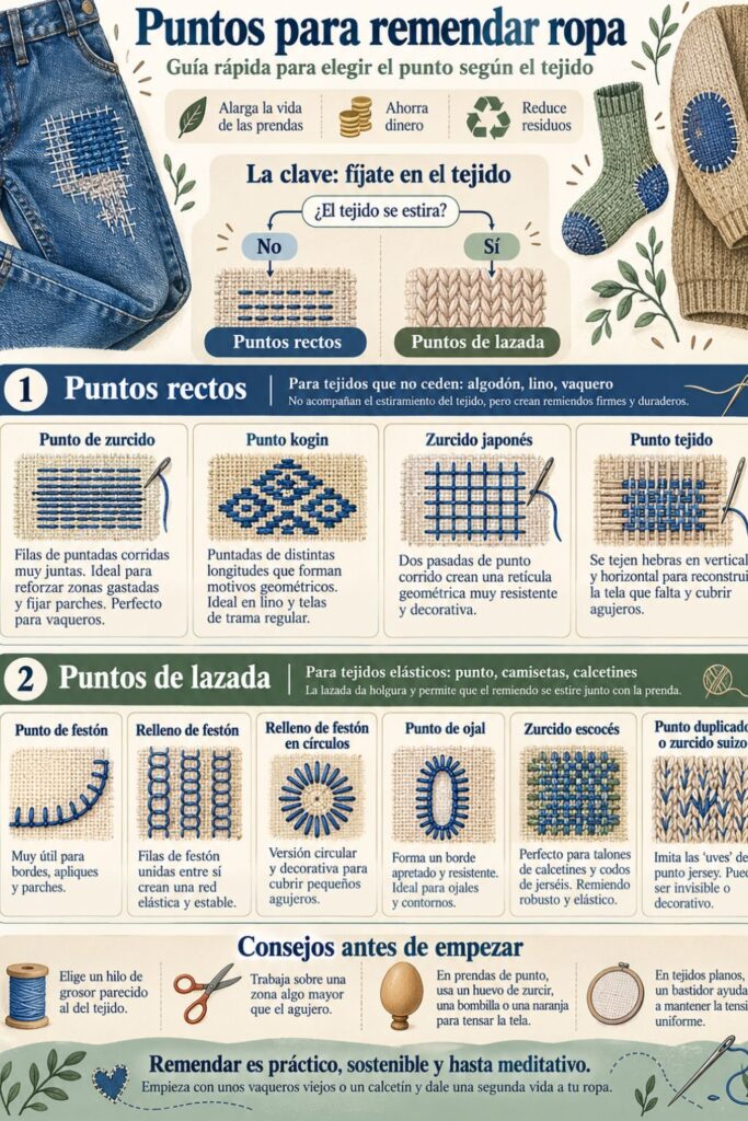 infografía resumen de puntos para remendar la ropa infografía resumen de puntos para remendar la ropa